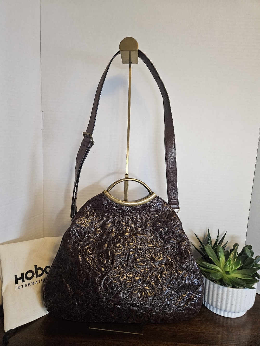 HOBO International Embossed Leather Frame Bag Brown Boho Rare/Vintage Crossbody - Picture 5 of 9